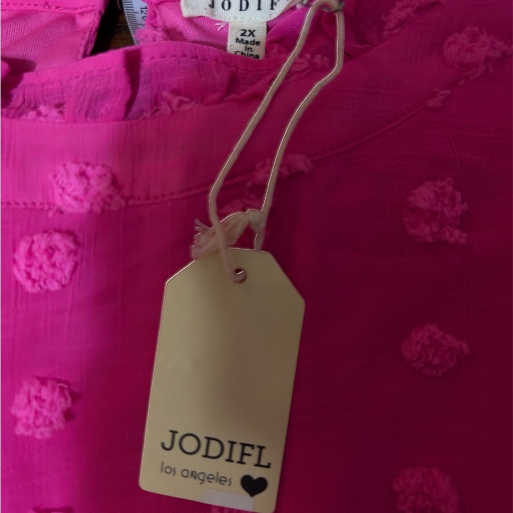 NEW Jodifl Bubblegum Pink Swiss Dot Tiered Babydoll Dress -Boho - Picture 5 of 6
